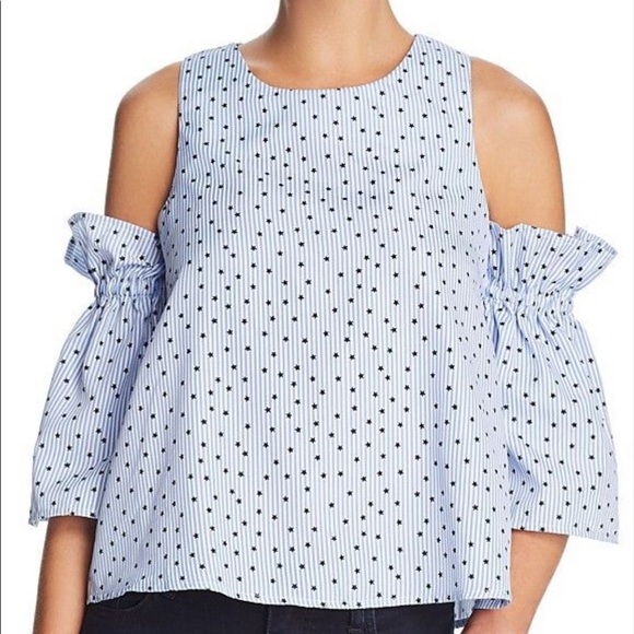 Aqua Tops - NWT Aqua Blue and White Cold Shoulder Star Print Top Blouse Size M $78